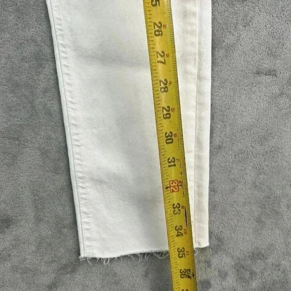 Zara Pants Womens Size 31 High Waisted White Denim Jeans Raw Hem Distressed - Picture 2 of 11